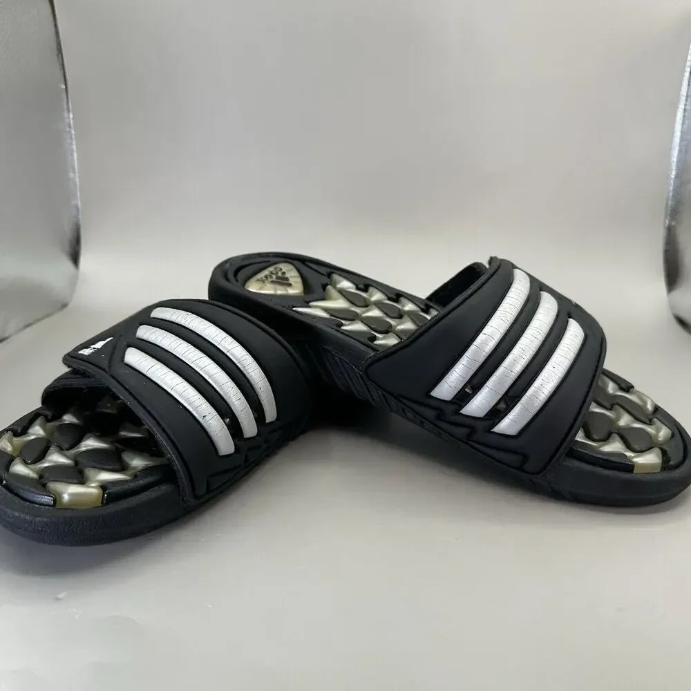 VTG 2000 Adidas Cushion Gel Air Slides Y2k Mens Size 7 US Black Silver